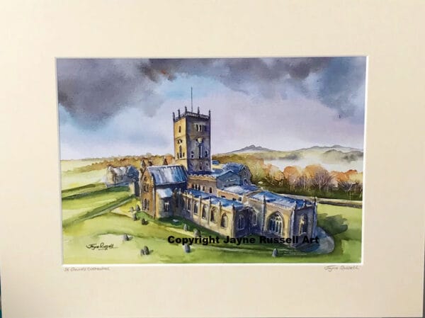 St Davids Cathedral, Pembrokeshire. Mounted Print.